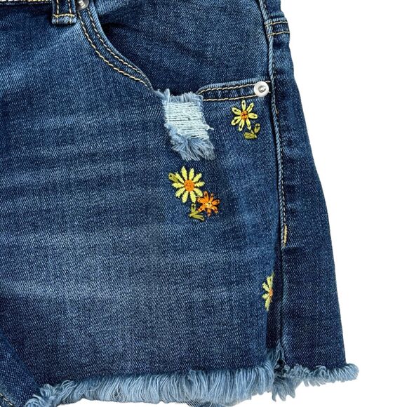 Forever 21 SZ 29 Jean Shorts Floral Embroidery Distressed Frayed Mid-Rise Blue - Picture 3 of 7
